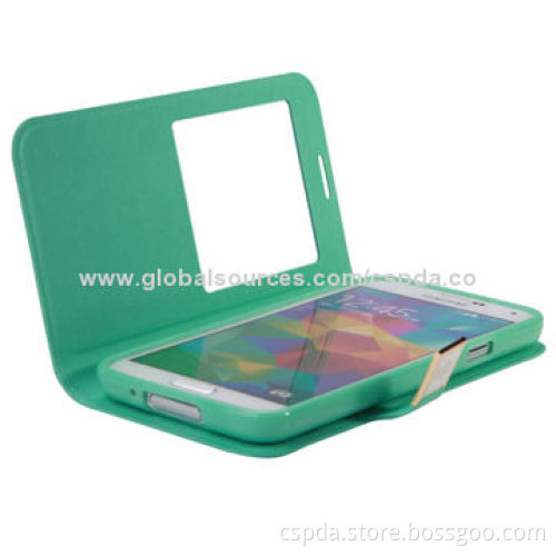 Book Style Leather Mobile Phone Case for Samsung Galaxy S5 with Microsoft's Windows and Clasp
